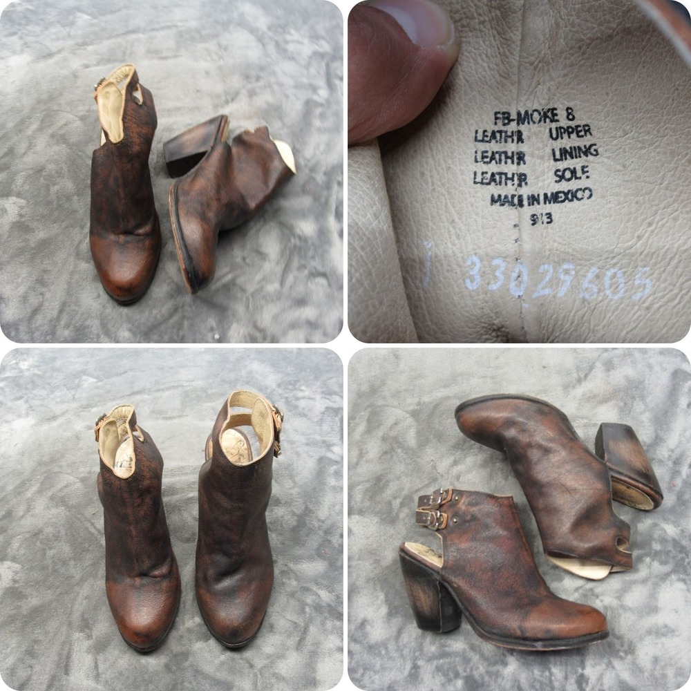 Freebird by Steven Booties Women 8 Brown Smoke Leather Bootie Ankle Strap Buckle